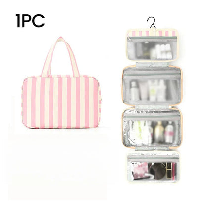 🧳 Pack Like a Pro | Classic Striped Hanging Travel Toiletry Bag & Waterproof Multi-Layer Cosmetic Organizer ✨