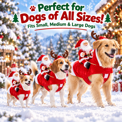 3D Santa Rider Dog Christmas Costume – Soft Fleece Reindeer Outfit