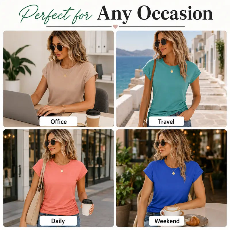 ✨ Effortless Elegance | Women's Summer Ruched Cap Short Sleeve T-Shirt 👚