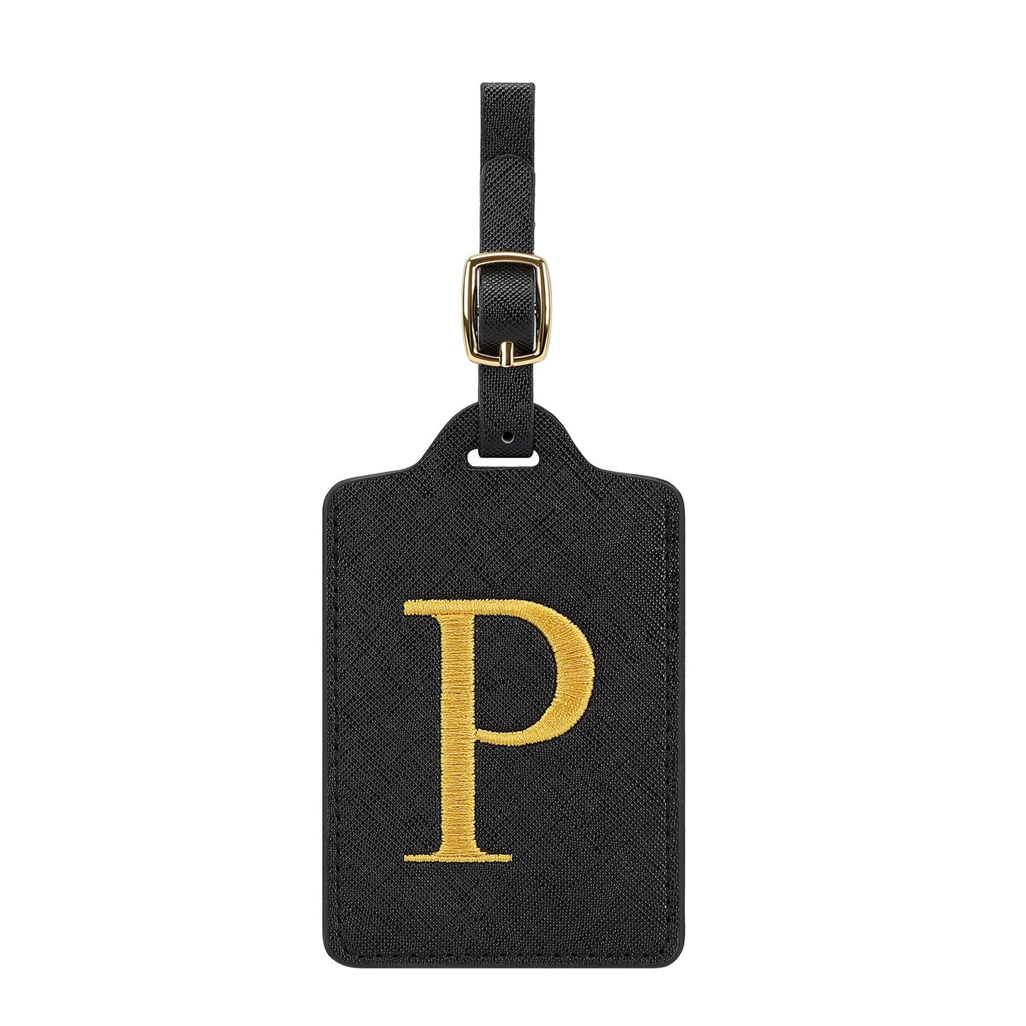 ✈️ Personalize Your Journey | Cute Embroidered Initial Letter A Black PU Leather Luggage Tag & Suitcase Identifier 🏷️
