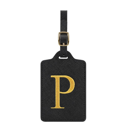 ✈️ Personalize Your Journey | Cute Embroidered Initial Letter A Black PU Leather Luggage Tag & Suitcase Identifier 🏷️