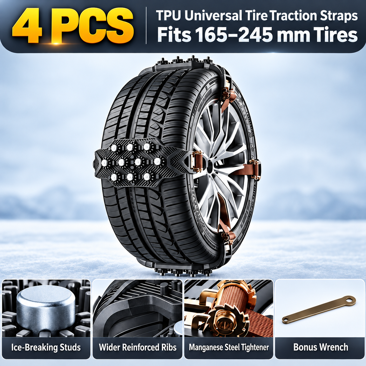 Anti-Skid Tire Traction Straps for Snow & Ice