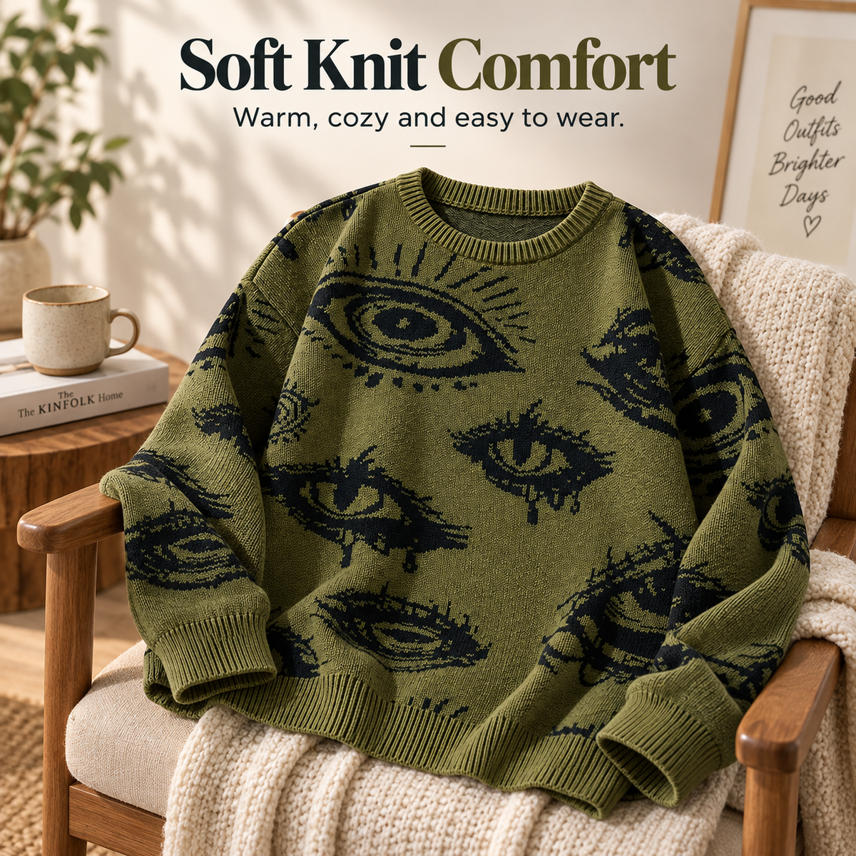 All-Over Eye Graphic Oversized Knit Sweater