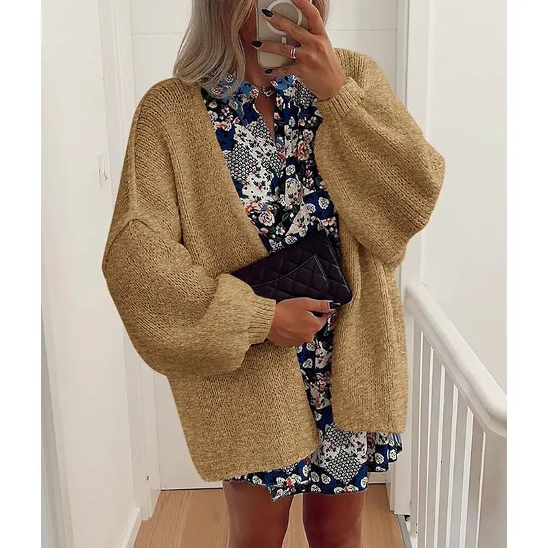 🍂 Cozy Fall Elegance | Women's Oversized Cardigan Sweater, Lightweight Long Lantern Sleeve Open-Front Knitwear Top ✨