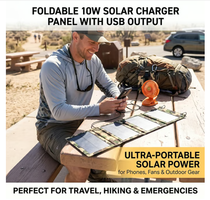 ☀️ Foldable 10W Solar Charger Panel with USB Output