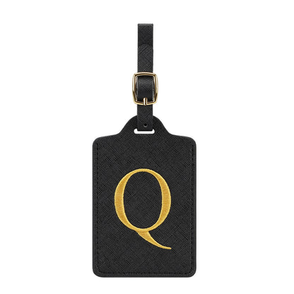 ✈️ Personalize Your Journey | Cute Embroidered Initial Letter A Black PU Leather Luggage Tag & Suitcase Identifier 🏷️