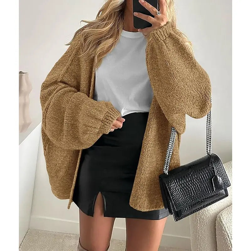 🍂 Cozy Fall Elegance | Women's Oversized Cardigan Sweater, Lightweight Long Lantern Sleeve Open-Front Knitwear Top ✨