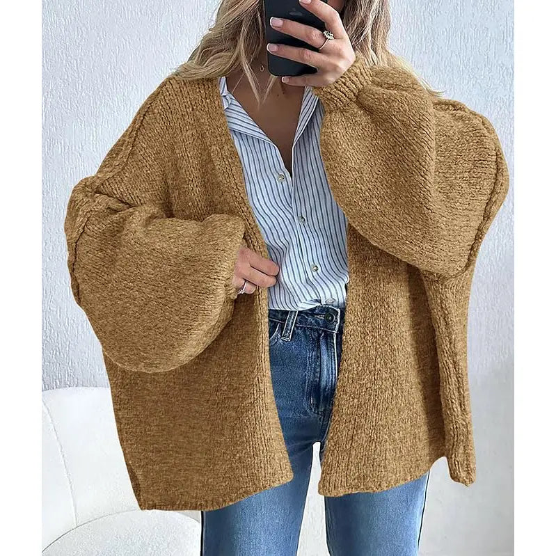 🍂 Cozy Fall Elegance | Women's Oversized Cardigan Sweater, Lightweight Long Lantern Sleeve Open-Front Knitwear Top ✨