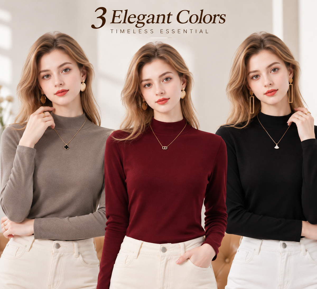 Women's Slim-Fit Mock Neck Knit Top