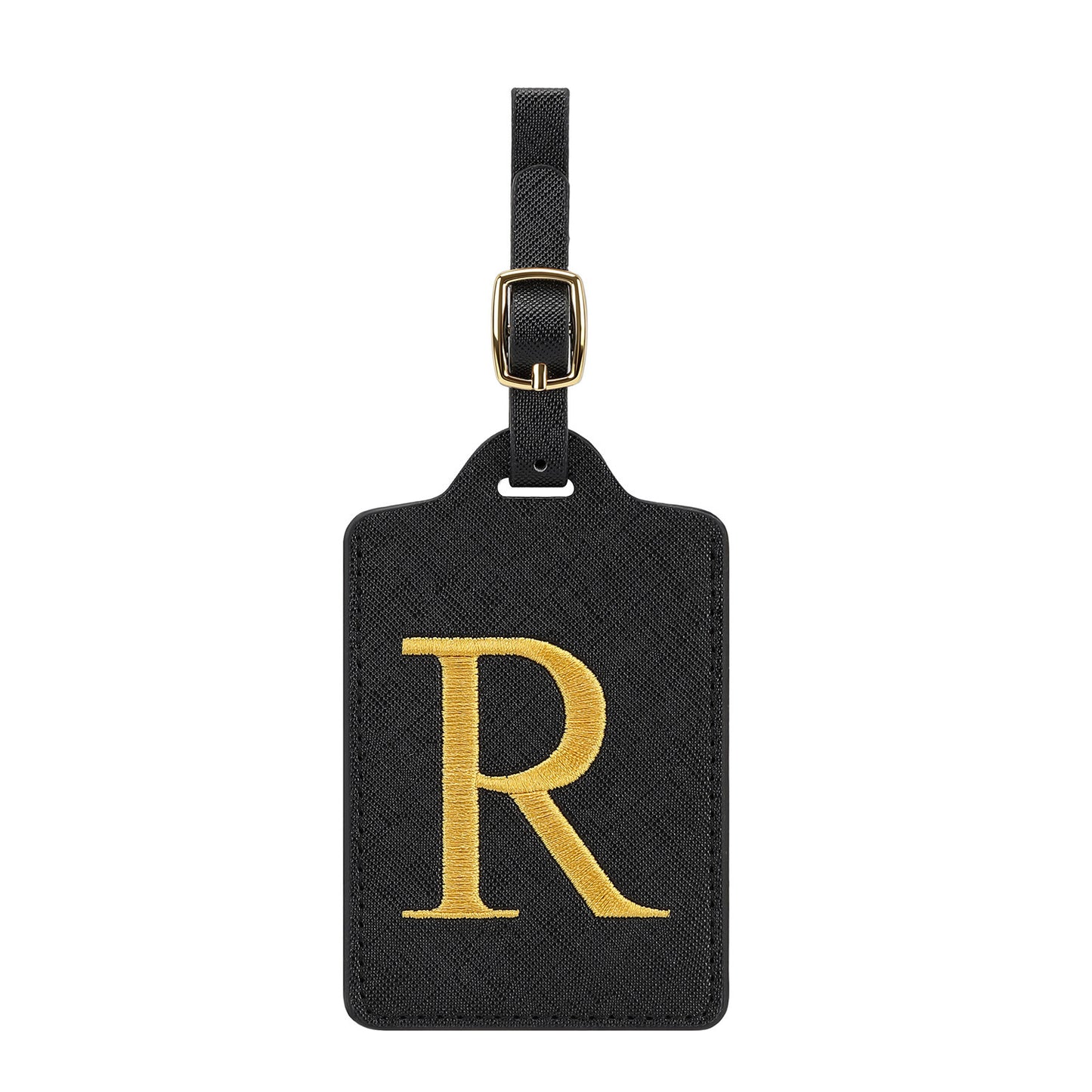 ✈️ Personalize Your Journey | Cute Embroidered Initial Letter A Black PU Leather Luggage Tag & Suitcase Identifier 🏷️