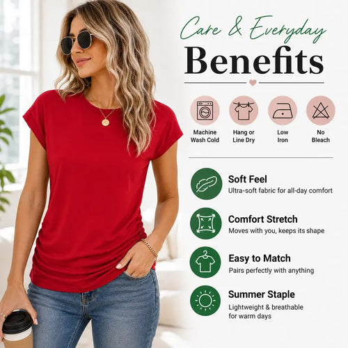 ✨ Effortless Elegance | Women's Summer Ruched Cap Short Sleeve T-Shirt 👚