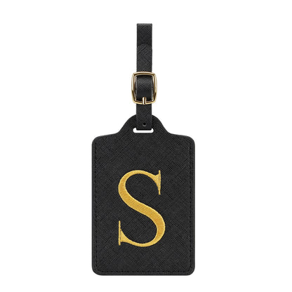 ✈️ Personalize Your Journey | Cute Embroidered Initial Letter A Black PU Leather Luggage Tag & Suitcase Identifier 🏷️