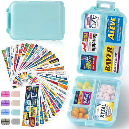 💊 Travel Pill Organizer with 200 Labels | 10 Compartments ✈️