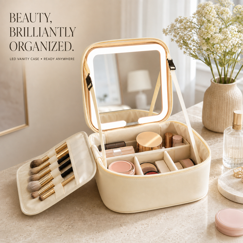 ✨ Glam On The Go! The Ultimate Multifunctional Makeup Bag with LED Mirror 💄