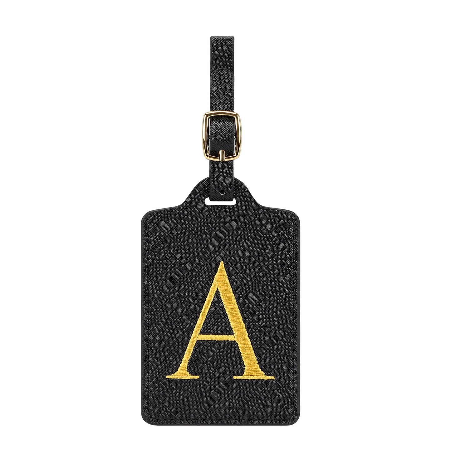 ✈️ Personalize Your Journey | Cute Embroidered Initial Letter A Black PU Leather Luggage Tag & Suitcase Identifier 🏷️