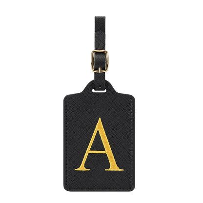 ✈️ Personalize Your Journey | Cute Embroidered Initial Letter A Black PU Leather Luggage Tag & Suitcase Identifier 🏷️