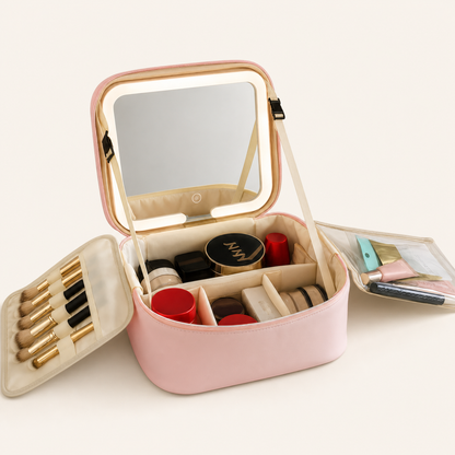 ✨ Glam On The Go! The Ultimate Multifunctional Makeup Bag with LED Mirror 💄