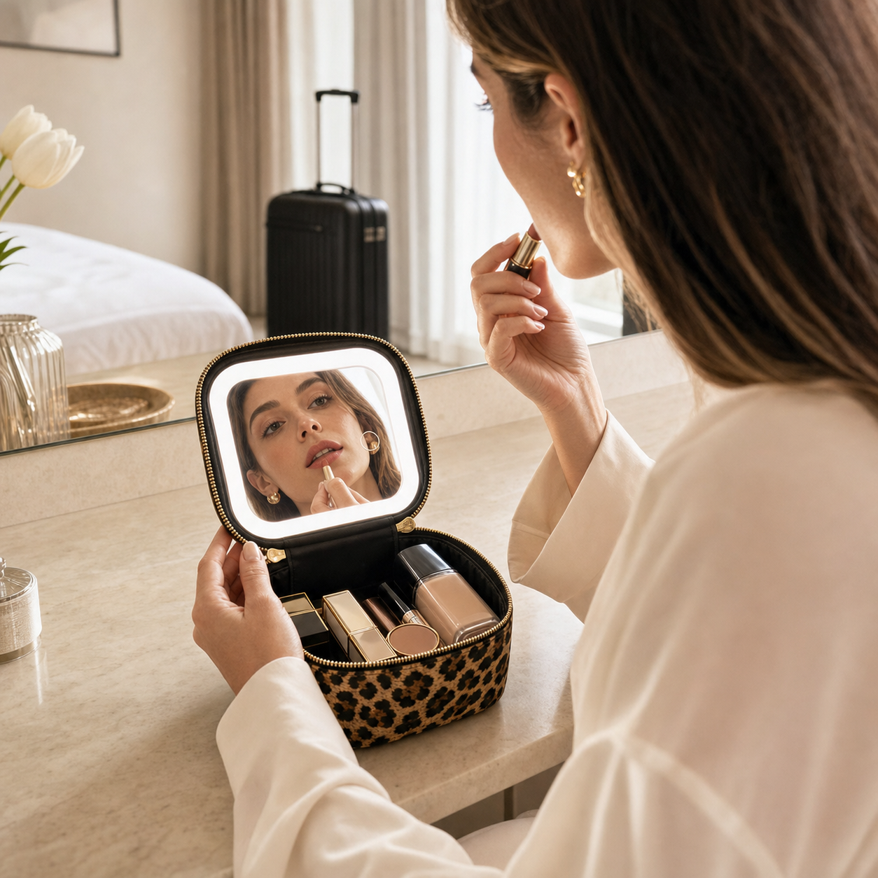 ✨ Your Pocket-Sized Beauty Studio! Mini LED Makeup & Lipstick Bag 💄💖