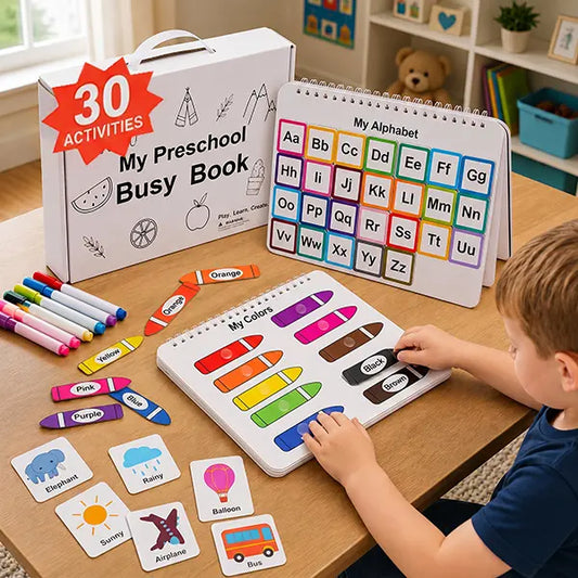📚 Quiet Travel Genius | Montessori Busy Book with 30 Interactive Learning Activities, Bilingual Erasable Toddler Fine Motor Skills Toy ✨