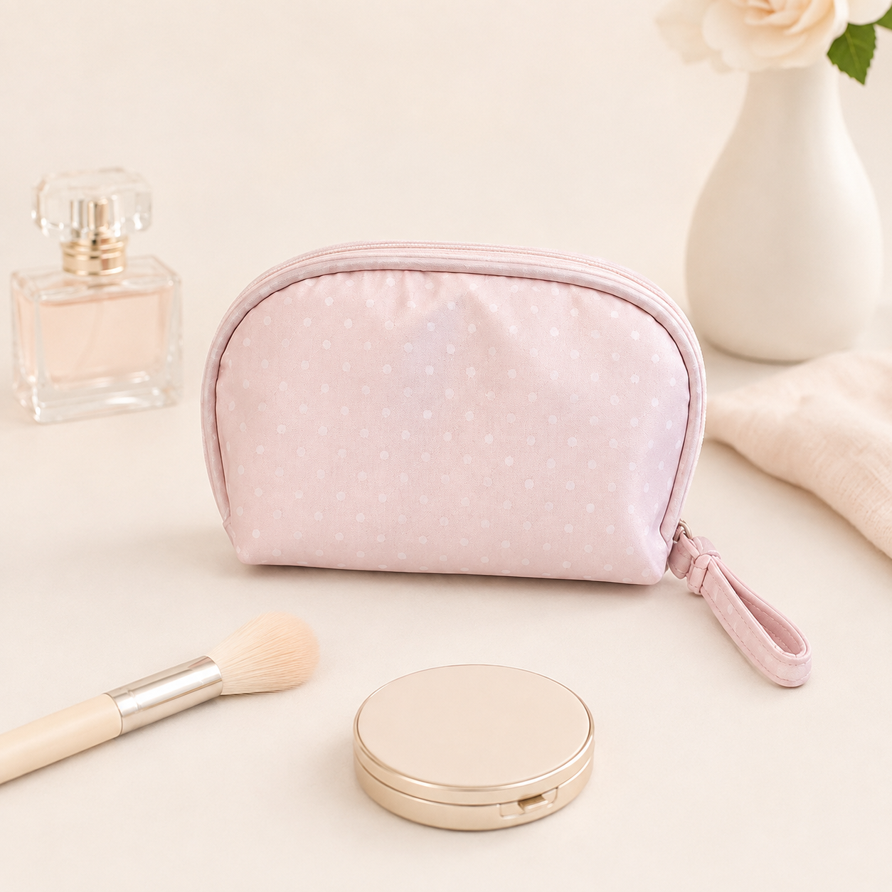 Small pink makeup bag, big organized convenience✨