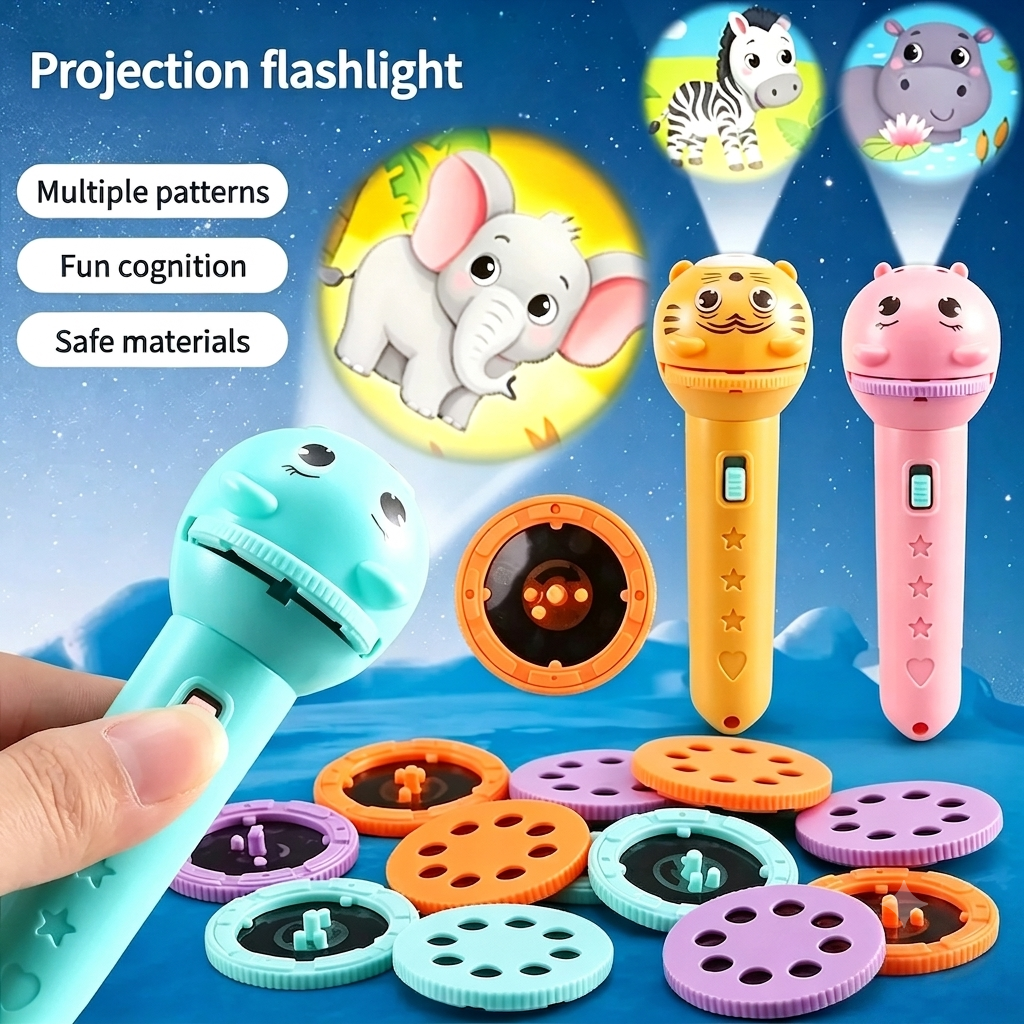 🌟 Magic Bedtime Storyteller | Kids Projection Flashlight Toy, 3 Slides with 24 Patterns, Safe ABS Early Learning & Visual Cognitive STEM Gift ✨