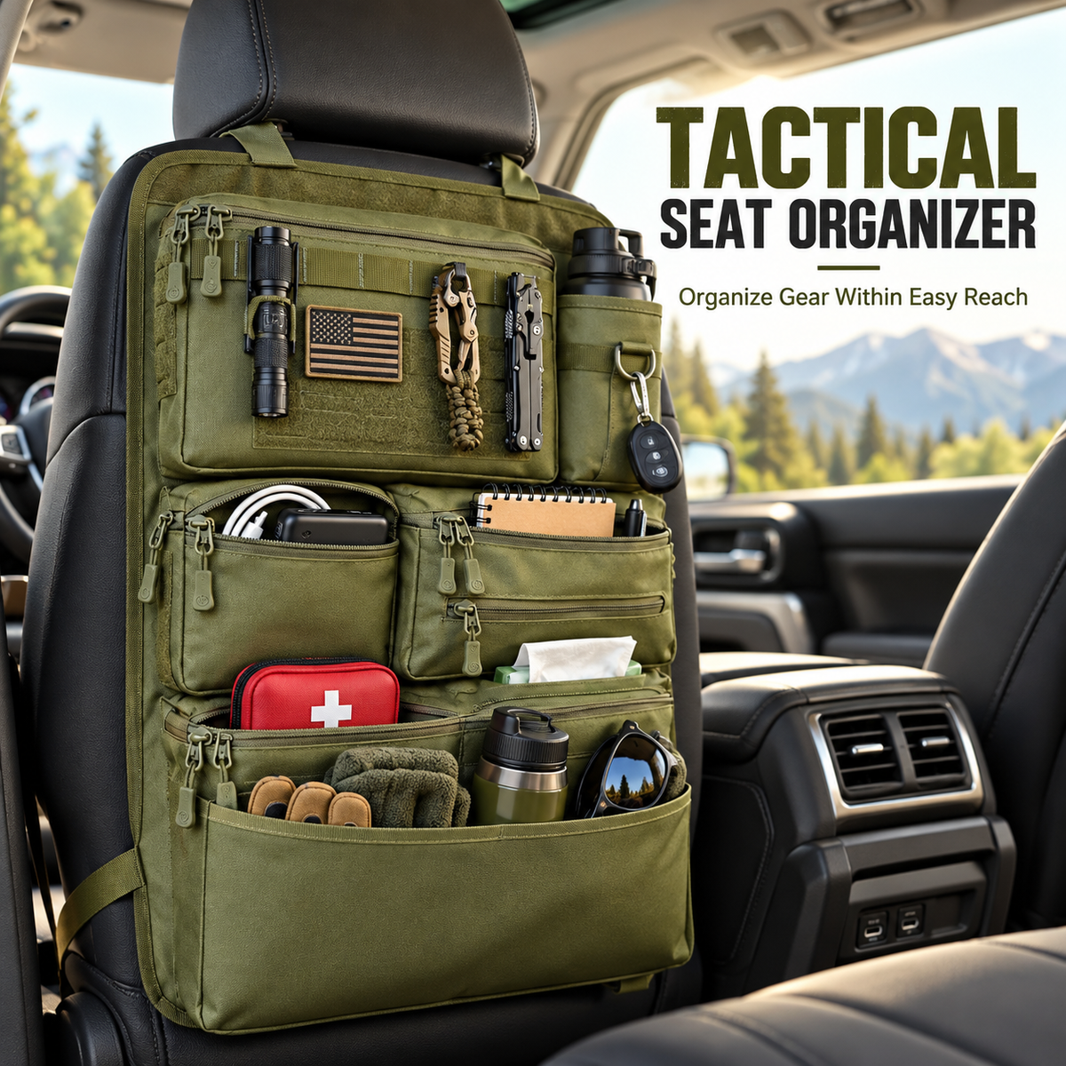 Tactical Car Seat Back Organizer – Multi-Pocket Storage
