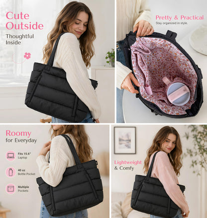 🌸 Floral Puffy Tote Bag for Women