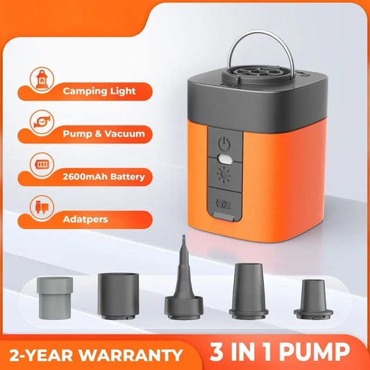 🏕️ The Ultimate Outdoor Essential | Portable Mini Air Pump with Camping LED Light, Fast Rechargeable Inflator/Deflator for Air Mattress & Pool Floats ✨