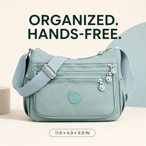 Multi-Pocket Nylon Crossbody Bag