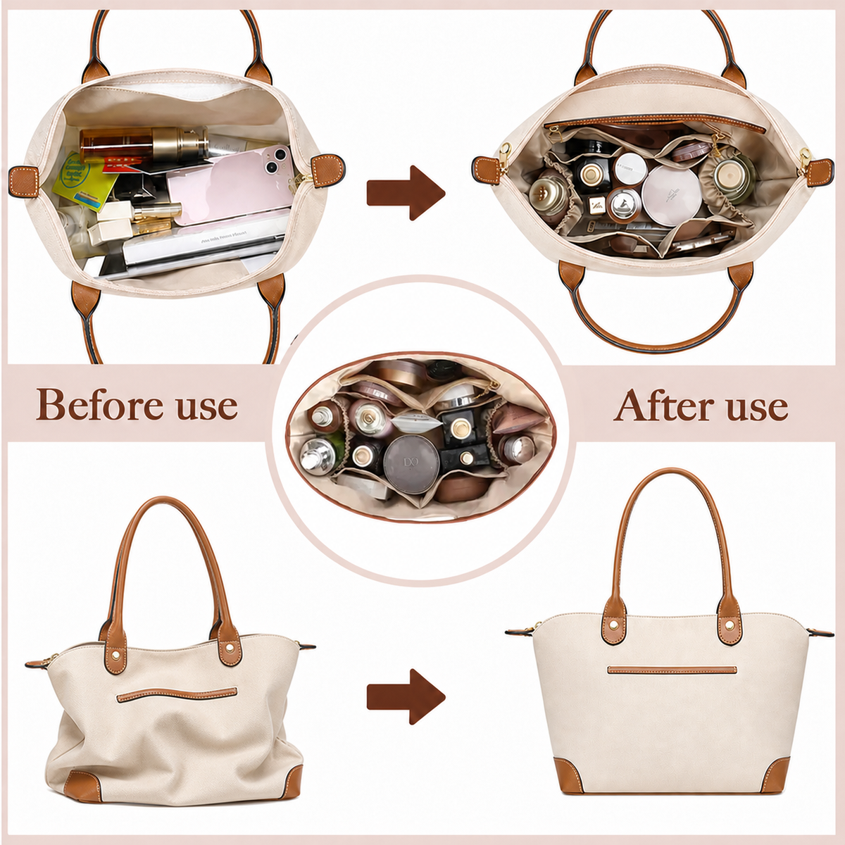👜 Soft Satin Tote Organizer – Protect & Organize Your Favorite Handbag✨