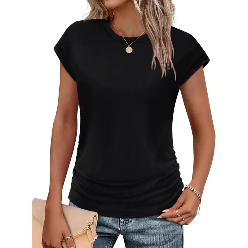 ✨ Effortless Elegance | Women's Summer Ruched Cap Short Sleeve T-Shirt 👚