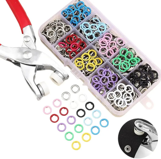 🛍️ No Sewing Required! | 101-Piece Colored Metal Snap Button Fastener Tool Kit 🧵
