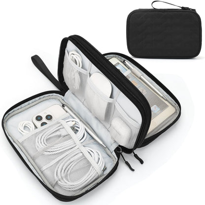 🔌 Master Your Cable Chaos | Double-Layer Electronic Travel Organiser, Waterproof Electronics Accessories Carry Bag for Cables, Charger & Phone ✨