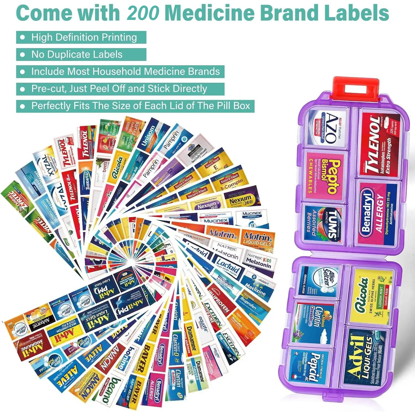 💊 Travel Pill Organizer with 200 Labels | 10 Compartments ✈️