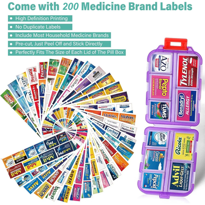 💊 Travel Pill Organizer with 200 Labels | 10 Compartments ✈️