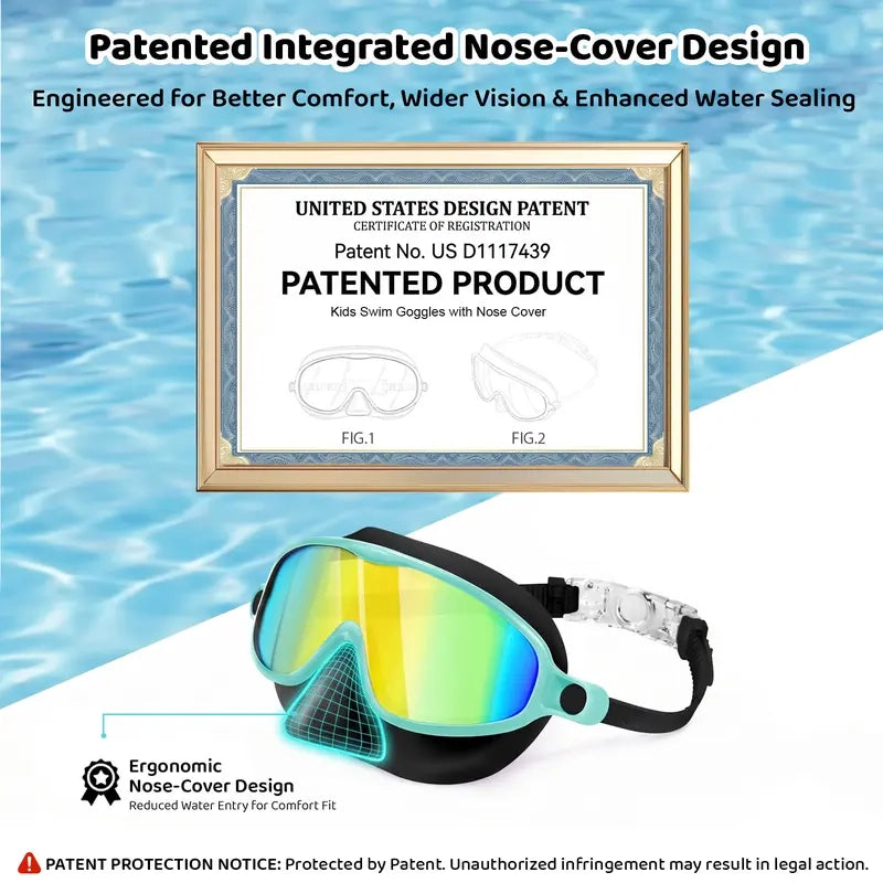 （1-Pack）🔥 Adios, Water-in-Nose Panic! The Ultimate 2-in-1 Kids Swim Goggles with Integrated Nose Cover That Protects Their Summer Joy! 🌊🥈