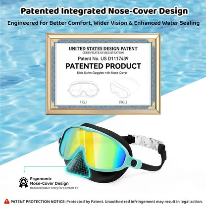 （1-Pack）🔥 Adios, Water-in-Nose Panic! The Ultimate 2-in-1 Kids Swim Goggles with Integrated Nose Cover That Protects Their Summer Joy! 🌊🥈