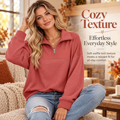 Women’s Oversized Waffle Knit Half-Zip Pullover