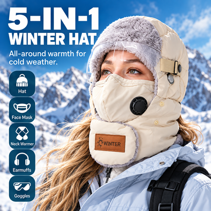 Unisex Fleece-Lined Winter Trapper Hat with Face Cover