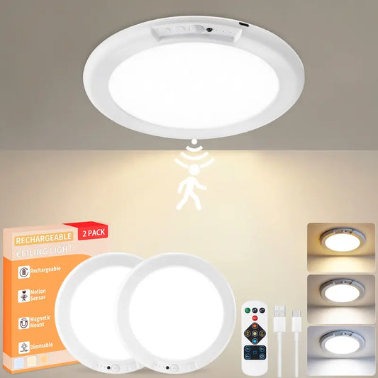 💡 Light Up Anywhere | Rechargeable Wireless LED Ceiling Light 2-Pack with Motion Sensor & Remote Control 🌟