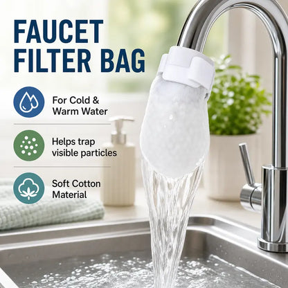 🚰 Crystal Clear Flow | 50-Piece Disposable Cotton Faucet Filter Bags Variety Pack with 5 Fastening Straps 💧