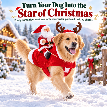3D Santa Rider Dog Christmas Costume – Soft Fleece Reindeer Outfit