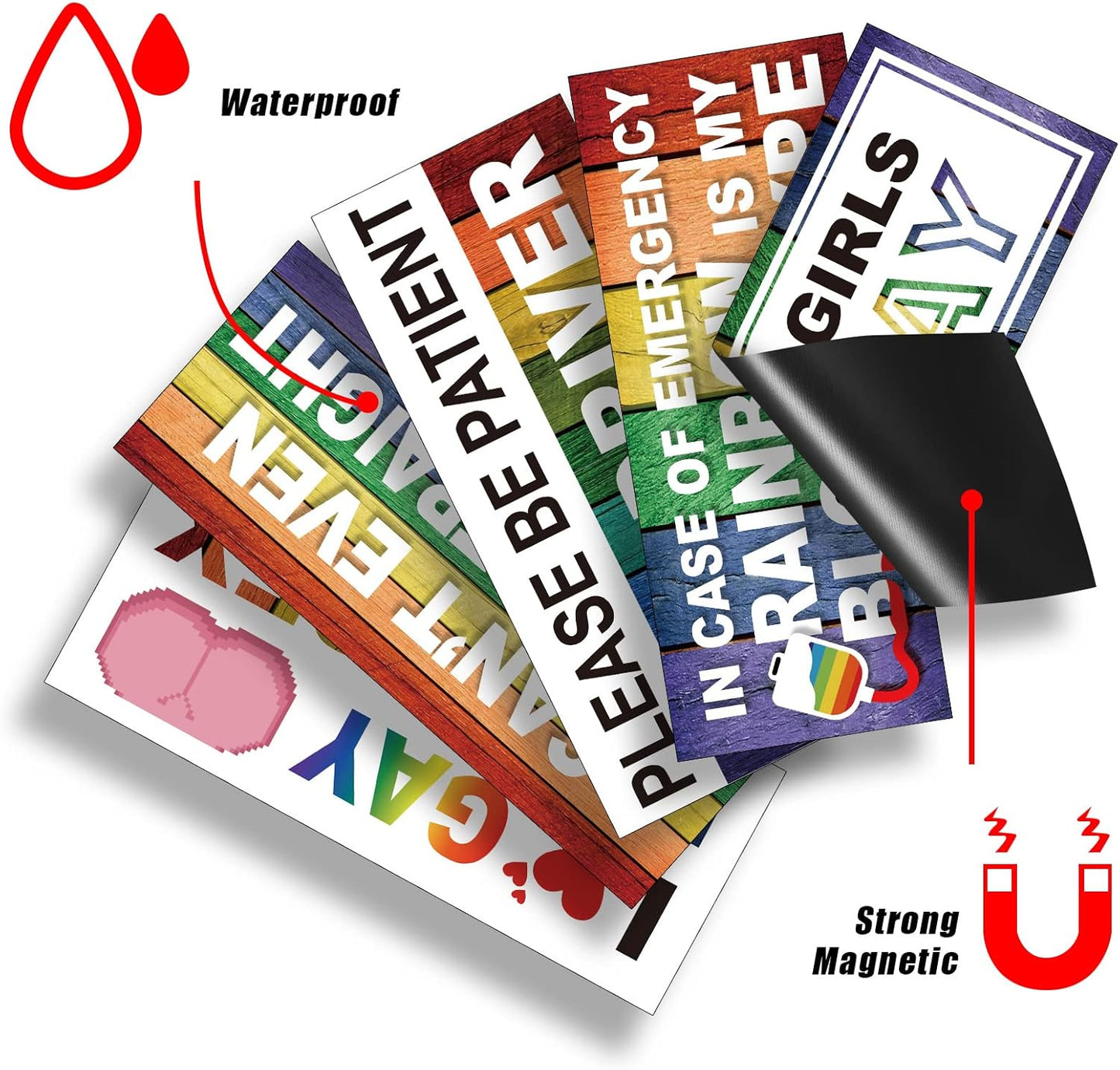 🌈 Show Your Pride | 10-Pack Funny Gay Pride Rainbow Car Magnets &amp; Bumper Stickers ✨