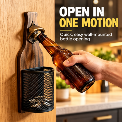 Wall-Mounted Bottle Opener with Cap Catcher