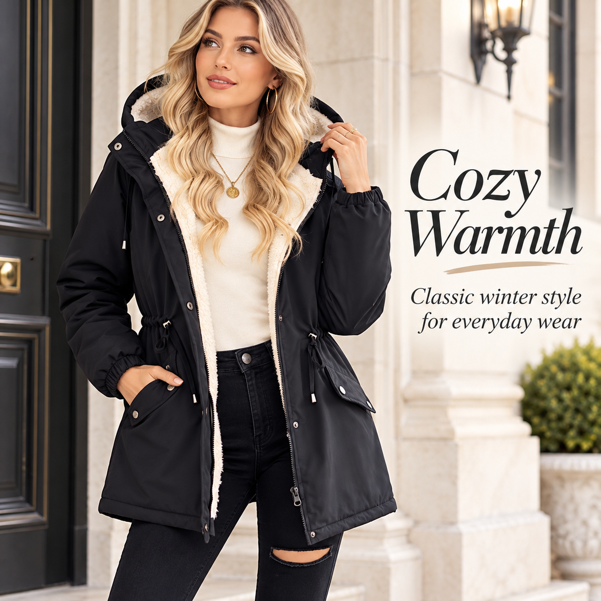 Women's Sherpa-Lined Hooded Winter Parka