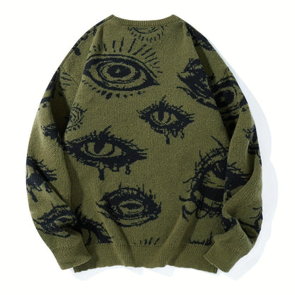 All-Over Eye Graphic Oversized Knit Sweater