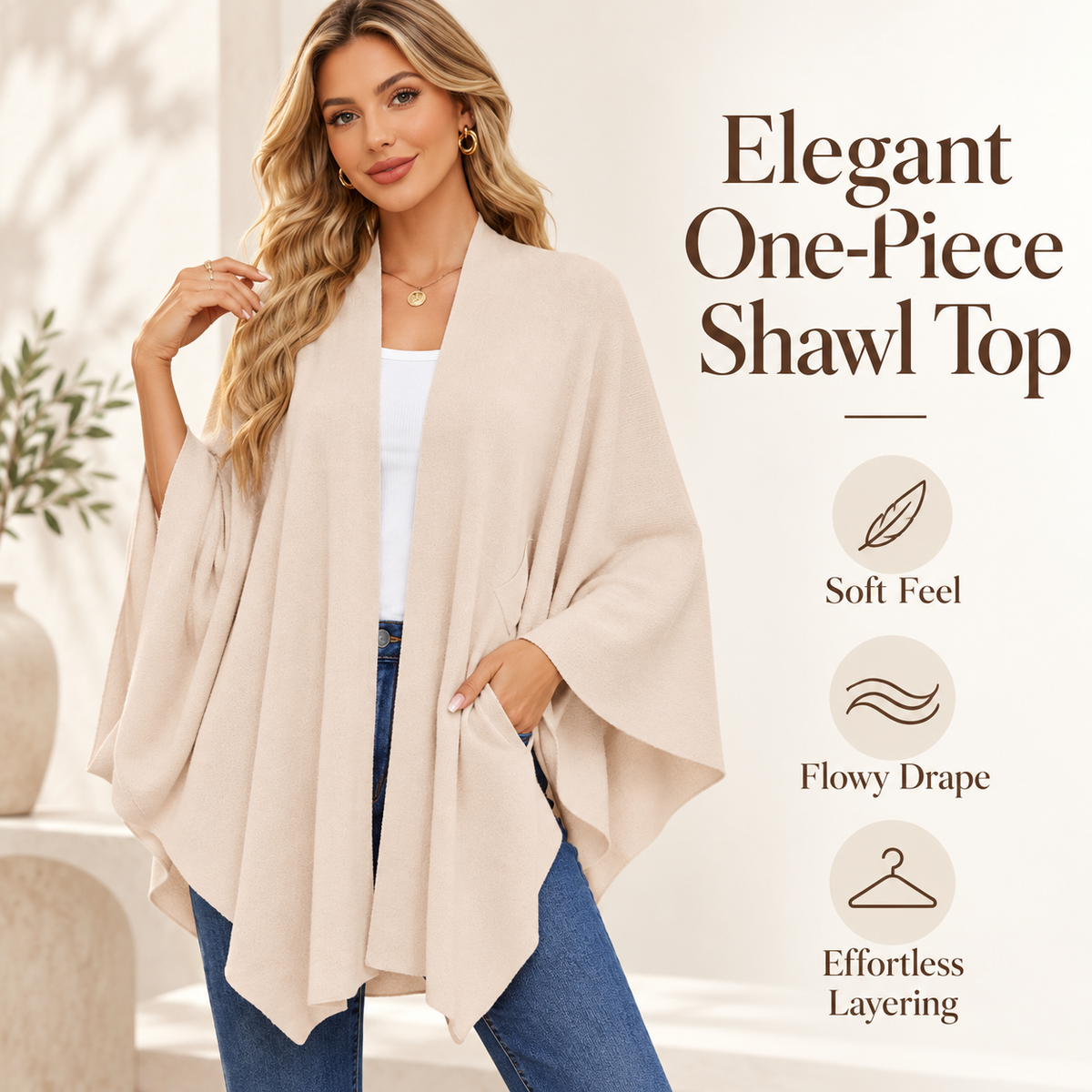 Women's Elegant Shawl Cape – Soft & Flowy Wrap