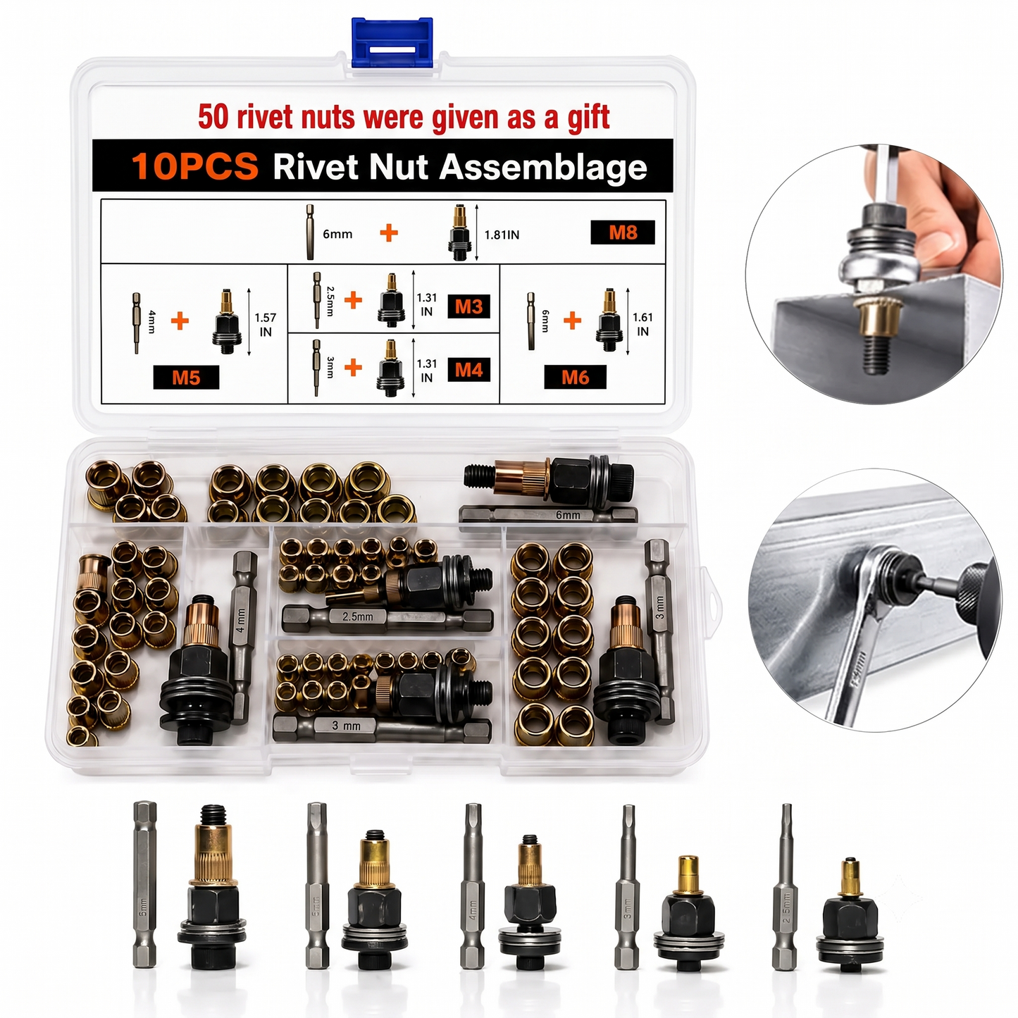 🛠️ Heavy-Duty Riveting Essentials | Head Rivet Nut Tool Kit (M3 M4 M5 M6 M8), Carbon Steel Threaded Rivnut Set & Manual Riveter Accessories ✨
