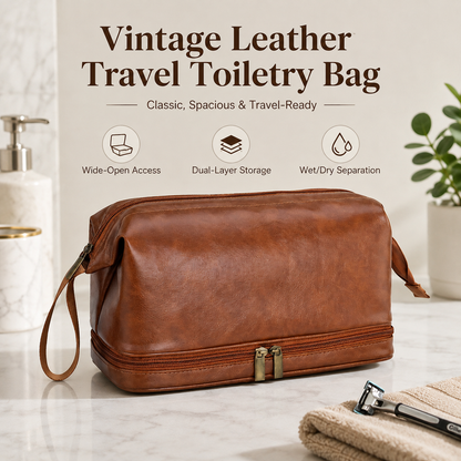Vintage Leather Travel Toiletry Bag
