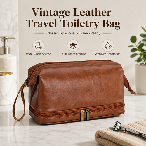 Vintage Leather Travel Toiletry Bag